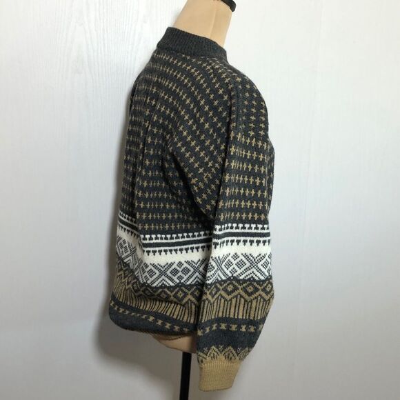 Esprit Sweater Womens Medium Gray Tan Soft Wool Blend Grandpa Geometric - Picture 9 of 12